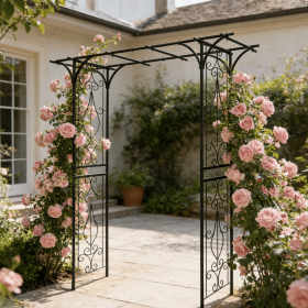 Metal Garden Arch L80.3'' x W20.47'' x H81.1'' Climbing Plants Support Rose Arch Outdoor Black