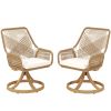 Patio Swivel Chairs Set of 2, Rattan Patio Dining Chairs with Soft Cushions for Backyard, Lawn, Porch, or Garden, Khaki