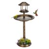 Antique Outdoor Bird Bath with Fleur-de-Lis Accents, Weather & Frost Resistant Resin Garden Decoration, Sturdy Base with Stakes, Easy Assembly