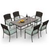Pamapic Metal Outdoor Dining Sets for 6 with Iron Slats Table Top & Removable Cushion