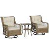 3 Piece Outdoor Bistro Set, Wicker Small Patio Furniture Set with Swivel Glider Chairs for Balcony, Porch, Beige