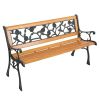 49" Garden Bench Patio Porch Chair Deck Hardwood Cast Iron Love Seat Rose Style Back