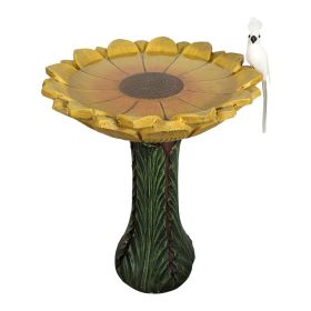 24.4-in Outdoor Sunflower Bird Bath - Fibre Reinforced Concrete Large Bird Bath Stylish with Modern Pedestal for Garden, Patio, Lawn, Backyard