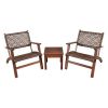 3 Pieces Outdoor Wooden Patio Rattan Furniture Set