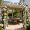 Metal Garden Arch W74.4'' x H98.4'' Garden Arbor Trellis Climbing Plants Support Rose Arch Outdoor Arch