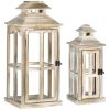 2 Pack 28"/20" Large Rustic Wooden Lantern Decorative, Indoor/Outdoor Lantern for Home Decor (No Glass), Natural