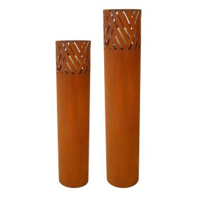 Lantern Column, Set of 2, Decorative Column for Garden in Rust Industrial Design, Lantern for Outdoor and Indoor, Lantern Including Candles, Oriental