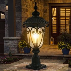 24"(H) 1-pack Vintage Black Outdoor Post Lantern - Waterproof Aluminum Lamp Post Light with Bubble Glass, Decorative Garden Pathway Lighting for Yard