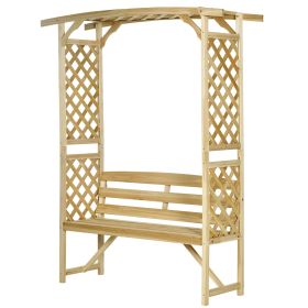 Garden Arch with 2 Person Bench, Wooden Garden Arbor Archway Trellis for Climbing Plants, Lawn, Backyard Decor, Natural