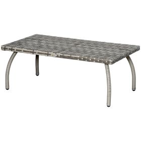 Rattan Coffee Table Outdoor Side Table, 35.4" x 19.7" Small Wicker Patio Furniture with All-Weather PE for Garden, Balcony, Backyard, Poolside, Grey