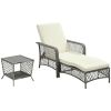 2 Pieces Wicker Patio Lounge Set w/ Cushions, Outdoor PE Rattan Sun Lounger Sets w/ 5-Level Reclining Chaise Chair & Two-tier Glass Top Coffee Table