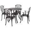 5 Pieces Outdoor Dining Set, Cast Aluminium Patio Table and Chairs with Parasol Hole, Patio Dining Set for 4, Brown