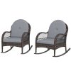 2 Pieces Wicker Rocking Patio Chairs, Indoor Outdoor Rocking Chair Set with Cushions and Armrests for Porch, Grey