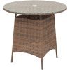 31.5" Outdoor Round Patio Table with Umbrella Hole, Bistro Coffee Table with Tempered Glass Top for Garden, Brown