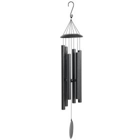 45" Wind Chimes Outdoor Deep Tone Wind Chime with 6 Aluminum Tubes and Hook for Patio, Yard, Garden Decor, Dark Grey