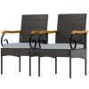 Set of 2 Rattan Outdoor Dining Chairs, Wicker Patio Chairs with Removable Cushion, Acacia Wood Armrests, Light Grey