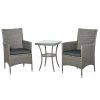 3 Pieces Wicker Patio Furniture Set, Rattan Bistro Set with Glass Top Coffee Table and Cushions, Outdoor Conversation Set for Garden, Porch, Balcony