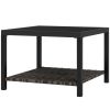 23.6" Rattan End Table, Outdoor Coffee Table with Tempered Glass Top, Storage Shelf for Patio, Garden, Balcony, Black