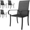 4 Piece PE Rattan Patio Dining Chairs with Steel Frame, for Garden, Backyard, Pool Side, Porch, Black