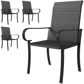 4 Piece PE Rattan Patio Dining Chairs with Steel Frame, for Garden, Backyard, Pool Side, Porch, Black
