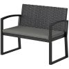 2 Seater Outdoor Bench, Rattan Garden Bench Loveseat with Cushion, Armrests, Steel Frame for Patio, Porch, Light Grey