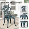 3 PCS Outdoor Bistro Set, All-Weather Cast Aluminum Rose Bistro Table and Chairs Set of 2, Patio Bistro Set for Backyard, Garden, Balcony(Green)