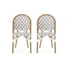 Outdoor PE Rattan and Aluminum French Bistro Chairs, Set of 2, Gray & White, and Bamboo Finish