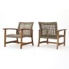 Outdoor Acacia Wood Wicker Club Chairs with Acacia Wood Frame, 2-Pcs Set