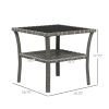 Rattan Wicker Outdoor Coffee Table with 2-Tier Storage Aluminum Frame Square Side Table with Tempered Glass Top Gray