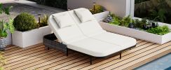TREXM Outdoor Daybed, Patio Rattan Daybed with 5-Position Adjustable Backrest and Removable Cushions&Pillows