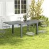 Patio Table for 6-8 People Dark Gray Aluminum Frame Rectangle Garden Table with Wood Effect Steel Top for Backyard
