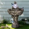 26.7" Tall Outdoor Concrete Bird Bath Fountain with LED Lights - Simulated tree Birdbath Water Fountain with Pedestal for Garden, Patio, Lawn