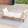2-Seat Outdoor PE Wicker Daybed, Dual-Function Backrest Armrest Patio Loveseat