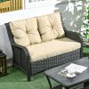 2-Seater Outdoor Sofa PE Rattan Wicker Loveseat with Cushions Beige