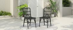 Outdoor PE Wicker Patio Dining Chairs Set of 2,Outdoor Rattan chairs for Backyard, Poolside, Garden, GREY