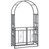 81" Metal Garden Arbor with Double Doors, Locking Gate, Climbing Vine Frame with Heart Motifs, Arch for Wedding, Bridal Party Decoration, Grey