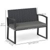 2 Seater Outdoor Bench, Rattan Garden Bench Loveseat with Cushion, Armrests, Steel Frame for Patio, Porch, Light Grey