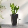 28" Tall Planters, Set of 3 Plastic Flower Pots with Marble Finish and Drainage Holes, Stackable Taper Planters, Black