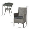 3 Pieces Wicker Patio Furniture Set, Rattan Bistro Set with Glass Top Coffee Table and Cushions, Outdoor Conversation Set for Garden, Porch, Balcony