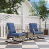 3 Pieces Wicker Patio Furniture Set, Outdoor PE Rattan Rocking Chairs with Coffee Table, Cushions for Porch, Garden Gray