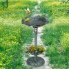 Outdoor Solar Lighted Pedestal Bird Bath Fountain Decoration with Planter and Feeder, Decorative Vintage Bird Baths for Garden Yard, Green