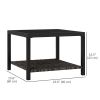 23.6" Rattan End Table, Outdoor Coffee Table with Tempered Glass Top, Storage Shelf for Patio, Garden, Balcony, Black