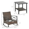 3 Piece Rocking Bistro Set, Outdoor Wicker Patio Conversation Set with Rockers, Table, Cushions, for Garden, Dark Blue