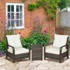 3-Piece Rattan Wicker Bistro Set with Storage Table, Outdoor Patio Conversation Set with Washable Cushions, Garden Furniture