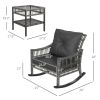 3 Piece Outdoor PE Rattan Rocker Chair Set, Rocking Chair with Tempered Glass Table Top, Gray
