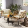 3-Piece Beige Outdoor Patio Furniture Wicker Bistro Set, With 2 Chairs and Coffee Table, Cushions and Lumbar Pillows