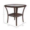Patio Refreshment Table: Mixed Brown Wicker with Glass Water-Ripple Surface & Storage Shelf - Outdoor Elegance