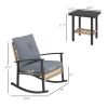 3 Pieces Bistro Set, Patio Wicker Furniture Set with Button Tufted Cushions, Rattan Rocking Chairs, Coffee Table, Gray