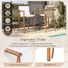 Outdoor Counter Height Bar Stools Chair Set of 2, Modern Patio Acacia Wooden Stools with Backrest Arm and Webbing Seat, for Patio, Pool, Garden