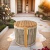 Direct Wicker Round Acacia Wood Outdoor SideTable, All-Weather Rope Woven Design for Patio, Backyard, or Balcony